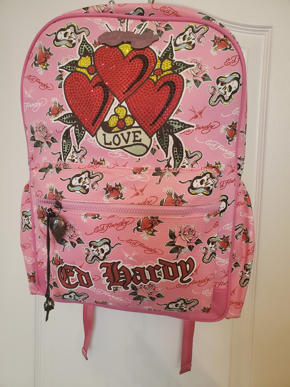 Ed Hardy Pink 'Love Hearts' Graphic Backpack
